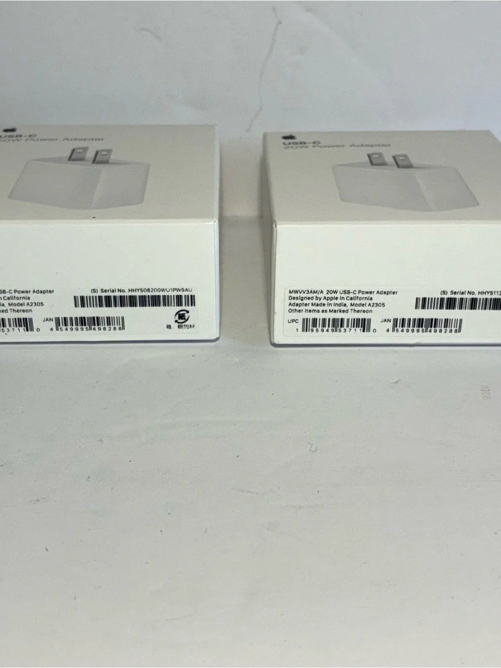 Lot of 2 Genuine Apple 20W USB-C Power Adapters A2305 MWVV3AM/A 1 Sealed 1 Open